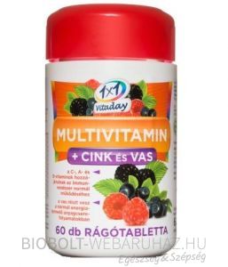 1x1 Vitaday rágótabletta multivitamin + cink + vas 60db